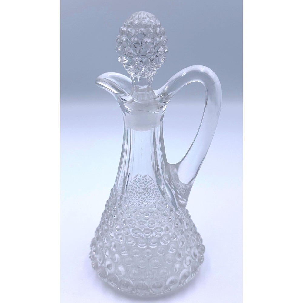 VTG Duncan & Miller Hobnail Clear Glass Cruet Bottle with Stopper 6.5"